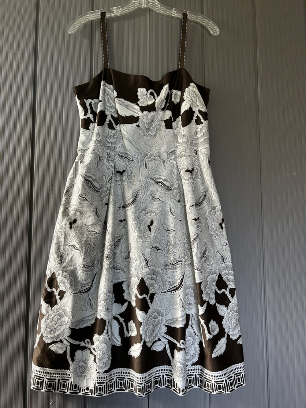 Ann Taylor Brown and White Floral Lace A-Line Dress with Spaghetti Straps